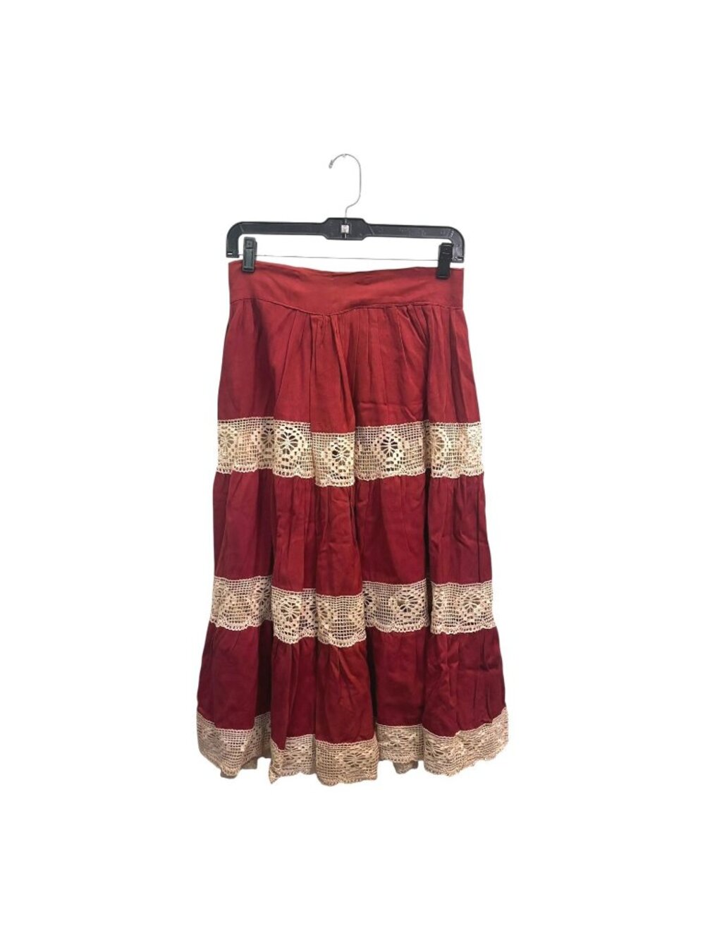 Vintage 70s Homemade Full Cottagecore Maxi Skirt M Crochet Lace Prairie Peasant